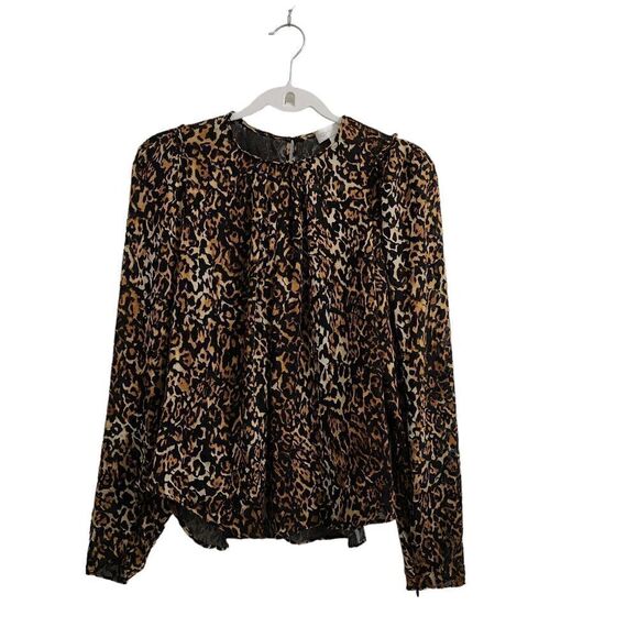 Ronny Kobo Blouse Medium Brown Chiara‎ Velvet Animal Print Top Zip Longsleeve - Picture 1 of 10